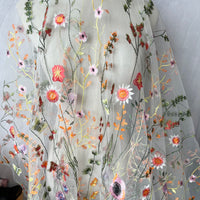 130cm Width x 95cm Length Colorful Botanical Flower Pattern Embroidered Lace Fabric