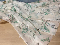 150cm Width x 95cm Length Green Branch Print Chiffon Lace Fabric with 3D Flower