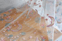 130cm Width x 95cm Length Moon and Star Galaxy Space Embroidery Tulle Bridal Veil Wedding Lace Fabric