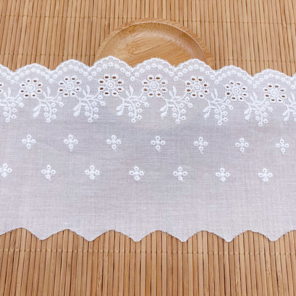 14 Yards x 10cm Width Eyelet Floral Embroidery Cotton Lace Trim Lace T –  iriz Lace