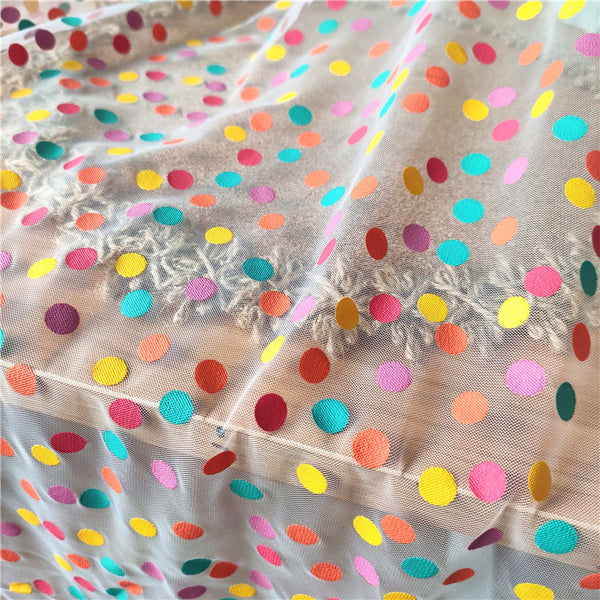 150cm Width x 95cm Length Premium Flocked Colorful Polka Dot Tulle