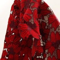 125cm Width x 95cm Length Premium Red Hollow out Chemical  Floral Lace Embroidery Fabric
