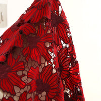 125cm Width x 95cm Length Premium Red Hollow out Chemical  Floral Lace Embroidery Fabric