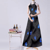 150cm Width x 95cm Length Premium Blue Flower Embroidery on Black Chiffon Fabric