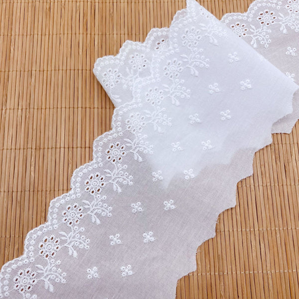 14 Yards x 10cm Width Eyelet Floral Embroidery Cotton Lace Trim Lace T –  iriz Lace