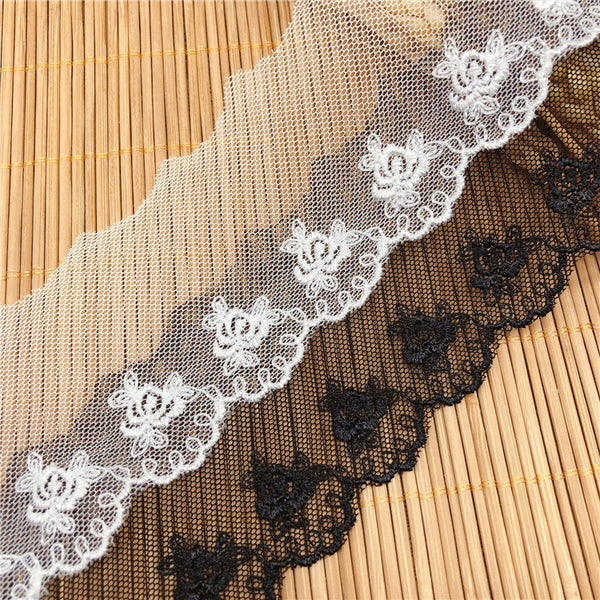4.5 Yards x 5.3cm Width Retro Rose Floral Embroidery Tulle Lace Trim