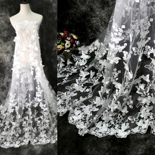 125cm Width x 95cm Length 3D Butterfly  Floral Embroidery Wedding Bridal Tulle Lace Fabric