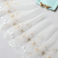 19cm Width Premium Golden Line Embroidery Lace Fabric by The Yard