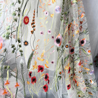130cm Width x 95cm Length Colorful Botanical Flower Pattern Embroidered Lace Fabric