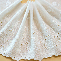 2 Yards x 10 inches Width  Eyelet Embroidered Floral and Leaf Cotton Lace Fabric