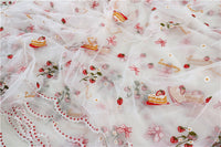 130cm Width Strawberry and Flower and Birthday Cake and Bowtie Embroidery Lace Fabric by the Yard
