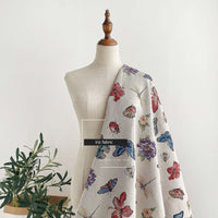 150cm Width x 95cm Length Dragonfly Butterfly and Flower Pattern Polyester Cotton Yarn-dyed Jacquard Fabric