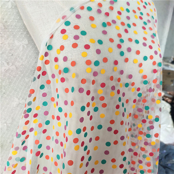 150cm Width x 95cm Length Premium Flocked Colorful Polka Dot Tulle