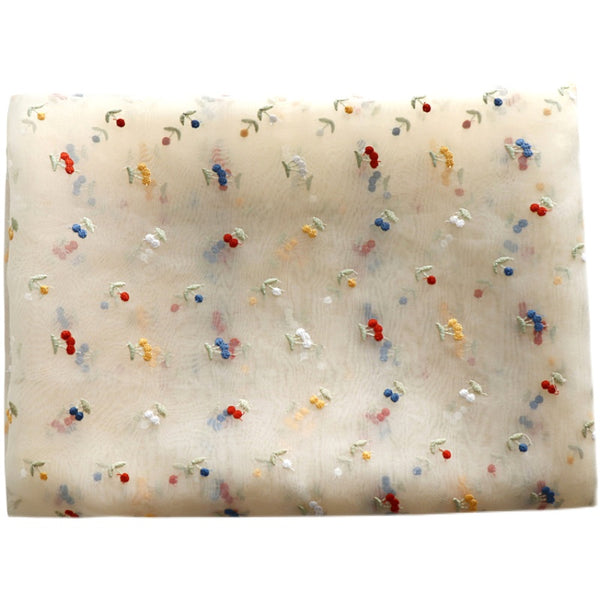 150cm Width x 95cm Length Organza Colorful Cherry Embroidery Lace Fabric