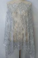 Grey net Symmetrical Floral Eyelash Embroidery Lace Fabric