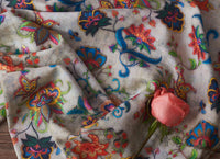 140cm Width x 95cm Length Vintage Floral Print Ramie Fabric