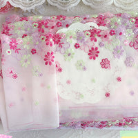 19cm Width x 270cm Length Premium Colorful Pink Daisy Floral Embroidery Lace Fabric Trim