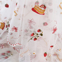 130cm Width Strawberry and Flower and Birthday Cake and Bowtie Embroidery Lace Fabric by the Yard