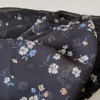 148cm Width x 95cm Length Premium Chiffon  Floral Pattern Print Fabric Black