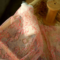 150cm Width x 95cm Length Premium Orange Red Floral Embroidery Lace Fabric