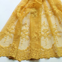 130cm Width Length Floral Yellow Embroidery Lace Fabric by the Yard