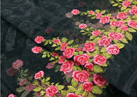 幅130cm×長さ90cm バラの花刺繍 オーガンジーレース チュールレース生地