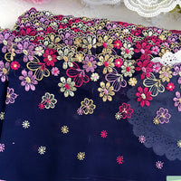 幅16cm x 長さ270cm プレミアム カラフル デイジー フローラル 刺繍 レース ファブリック トリム ダークブルー