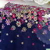 幅16cm x 長さ270cm プレミアム カラフル デイジー フローラル 刺繍 レース ファブリック トリム ダークブルー
