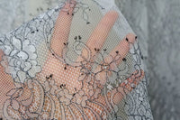 Grey net Symmetrical Floral Eyelash Embroidery Lace Fabric