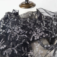 142cm Width x 95cm Length Silver Line Floral Embroidered Black Tulle Lace Fabric