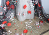 幅 130cm x 長さ 95cm プレミアム 3D 花柄刺繍 ブラック シフォン レース生地 毛玉デカール付き