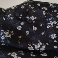 148cm Width x 95cm Length Premium Chiffon  Floral Pattern Print Fabric Black