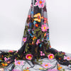幅150cm×長さ95cm 高級ボタニカル カラフル花柄刺繍 ブラックレース生地