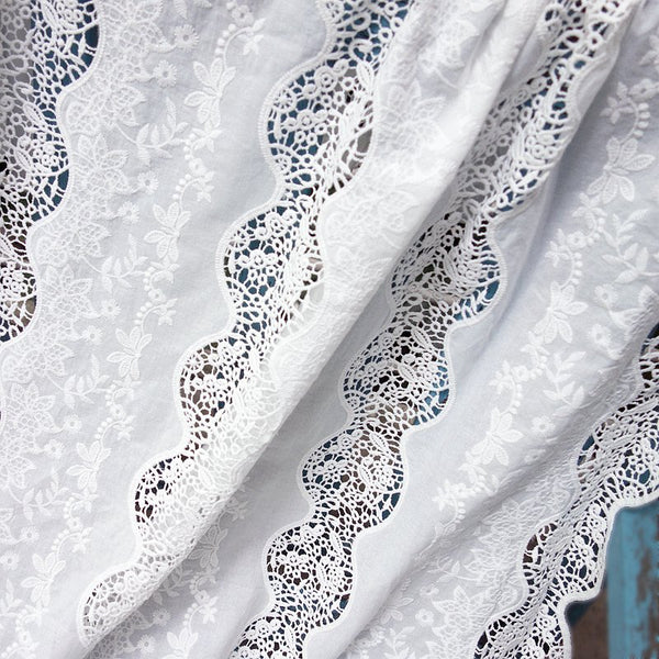 130cm Width x 95cm Length Premium Vintage Floral Embroidery Lace Cotton  Fabric