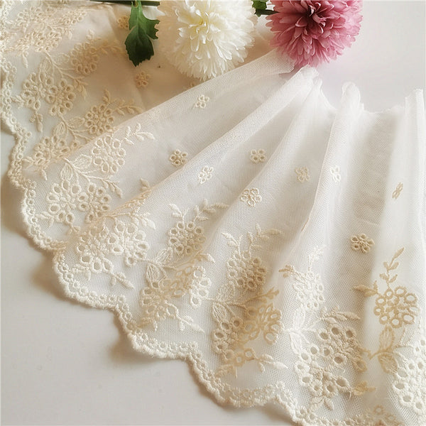 3 Yards x 20cm Width Premium Branch Floral Embroidery Eyelet Lace Fabric Trim
