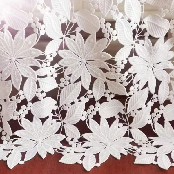 130cm Width Hollow out Leaf and Floral Jacquard Lace Fabric by the Yard