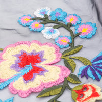 幅150cm×長さ95cm 高級ボタニカル カラフル花柄刺繍 ブラックレース生地