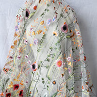 130cm Width x 95cm Length Colorful Botanical Flower Pattern Embroidered Lace Fabric