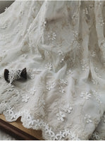 135cm Width Three-dimensional Floral Pattern and Silver lining Embroidery Chiffon Lace Fabric by the Yard