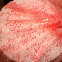 150cm Width x 95cm Length Premium Orange Red Floral Embroidery Lace Fabric