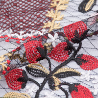 150cm Width x 95cm Length Premium Vintage Multi-color Botanical Flower Embroidery Black Lace Fabric
