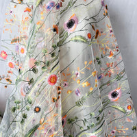 130cm Width x 95cm Length Colorful Botanical Flower Pattern Embroidered Lace Fabric