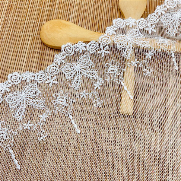4.5 Yards of 5.9 inches Width Premium Bowknot Floral Embroidery Tulle Lace Trim Frill Lace