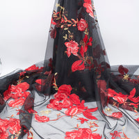 130cm Width x 95cm Length Premium Red Floral Embroidery Black Lace Fabric