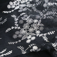 142cm Width x 95cm Length Silver Line Floral Embroidered Black Tulle Lace Fabric
