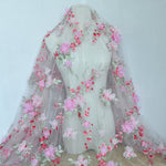 130cm Width x 95cm Length 3D Pink Flowers Plus Red Floral Embroidery Lace Fabric