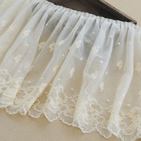 35cm Width 2-Layer Ruffle Floral Embroidery Lace Fabric by the Yard