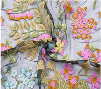 145cm Width x 95cm Length Premium Vintage Botanical Branch Floral Embroidery Lace Fabric Black