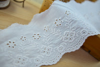 4 Yards of 9cm Width Cotton Floral Embroidery Eyelet Lace Fabric Sewing Trim