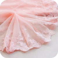3 Yards of 25cm Width Premium Fine Pink Floral Embroidery Lace Fabric